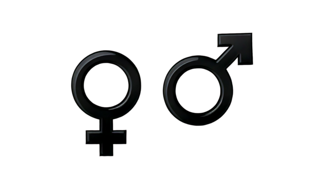 male and female gender black symbols isolated on transparent background 