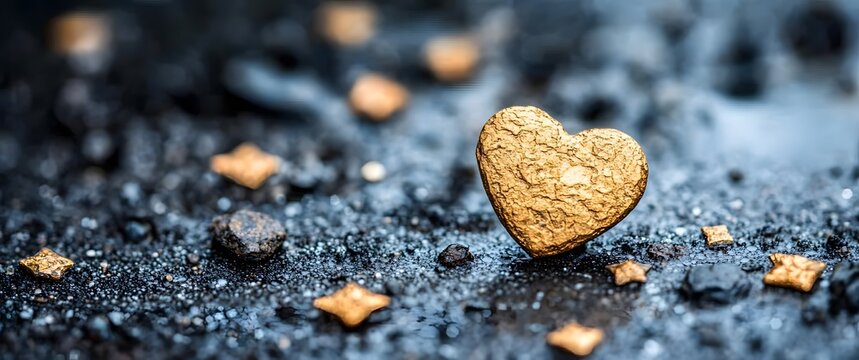 Golden Heart Shape Cookie on Dark Textured Surface - Powered by Adobe