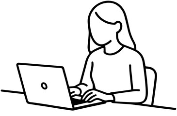 Woman Working on Laptop - Minimalist Line Illustration