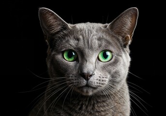 Obraz premium Russian blue cat portrait on black background