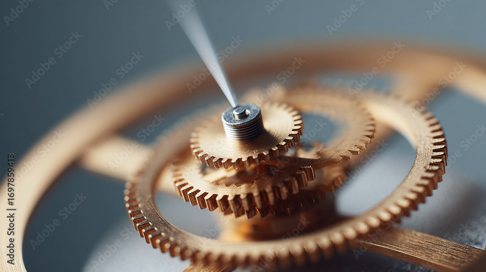 Aufkleber macro image of intricate gold gears and springs inside a mechanism. represents precision, engineerin
