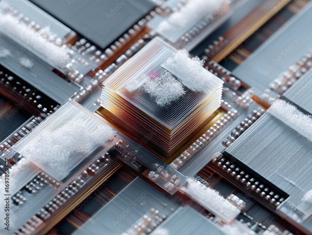 Poster abstract closeup of a complex circuit board, symbolizing technology, innovation, futuristic concepts