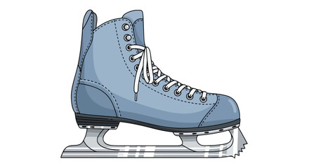 Stylized single blue figure ice skate with pristine white laces on bright white background illustration designed for winter sports