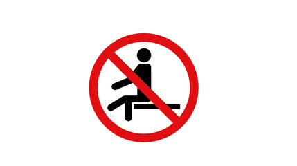 No Sitting sign icon. A red prohibition symbol with a pictogram of a person sitting, indicating a forbidden or restricted area