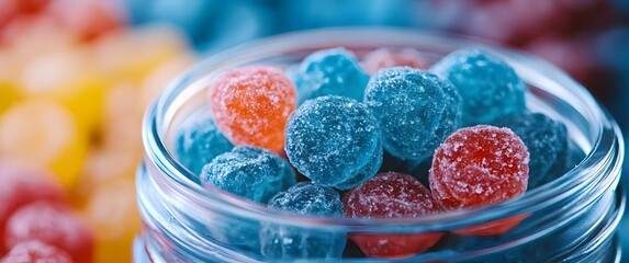 Colorful Round Candy in Glass Jar