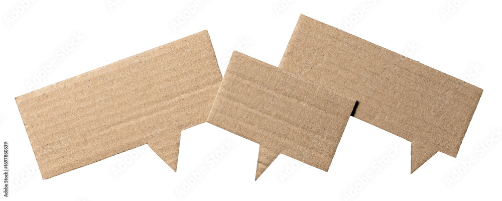 Poster blank cut out cardboard paper speech bubbles with copy space for text on transparent png background 