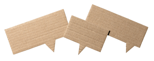 Blank cut out cardboard paper speech bubbles with copy space for text on transparent png background conversation discussion design element