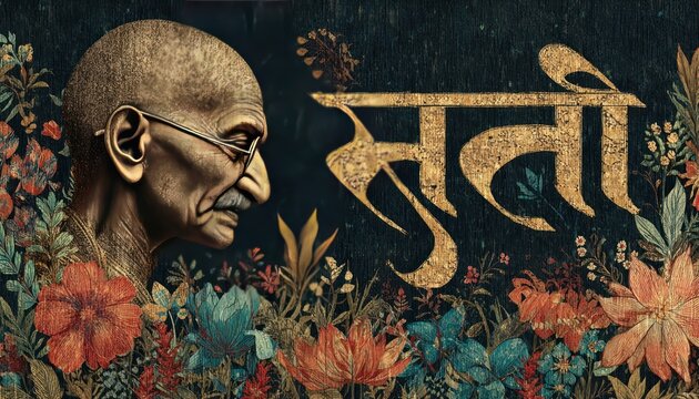 Vector with golden Hindi typography design for Gandhi Jayanti celebrated on 2nd October