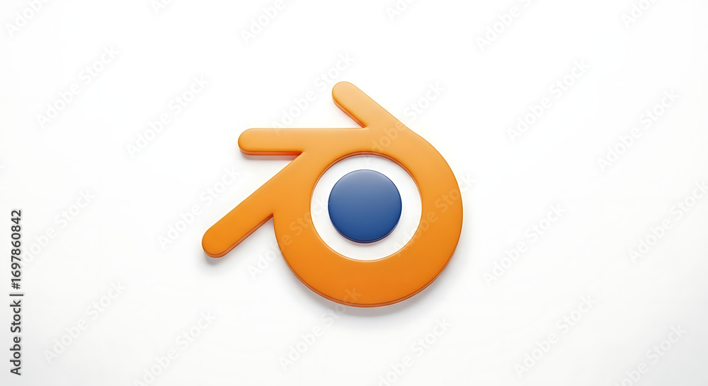 Poster a blender logo featuring an orange abstract shape with a blue circle in the center on a white backgr