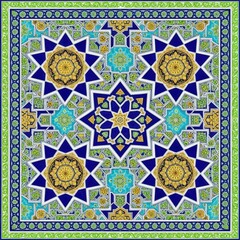 Intricate Moroccan geometric tile pattern with vibrant colors