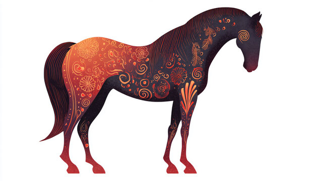 Ornate floral patterned running horse