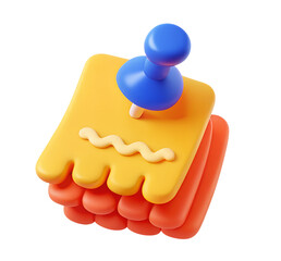 Fototapeta premium 3D illustration of a note with push pin colorful sticky paper reminder