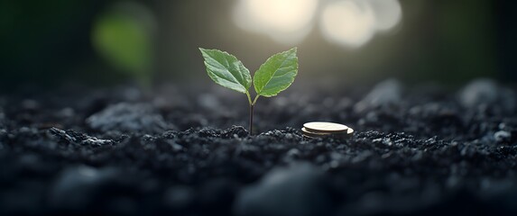 Tiny Green Sprout Emerging from Dark Soil