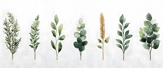 Watercolor Botanical Sprigs and Leaves Collection