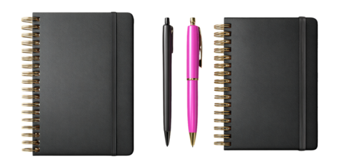 Black Notebooks and Pens for Creative Writing and Note Taking