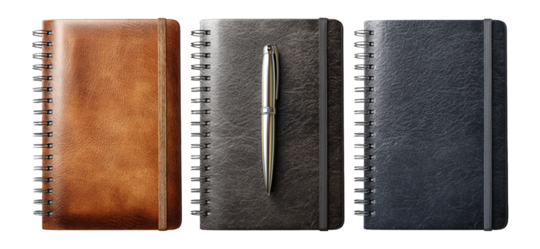 Elegant Vintage Notebooks with Pens on a Simple Background