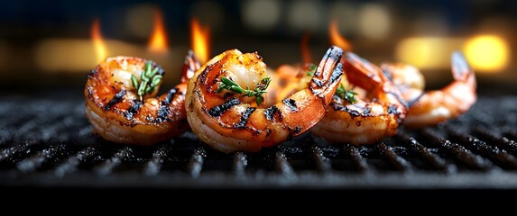 Delicious Grilled Shrimp with Flames and Herbs