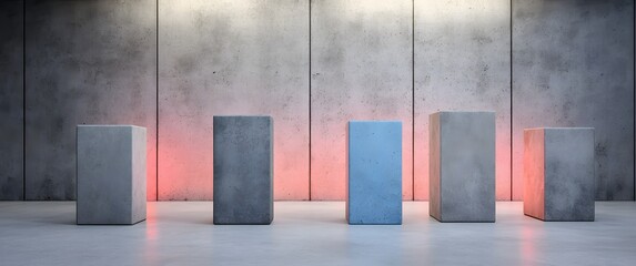 Concrete Blocks Illuminated by Colored Lights Against a Textured Wall