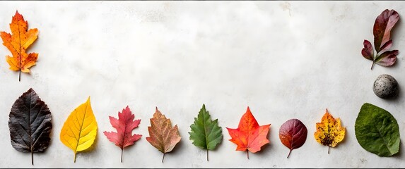 Autumn Leaves Arranged on a Light Textured Surface