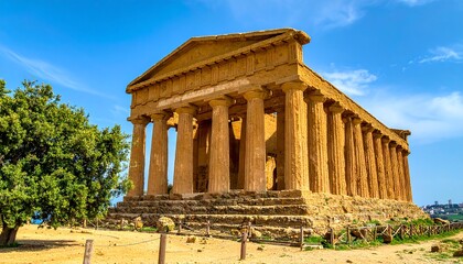 Ancient temple under a vibrant blue sky