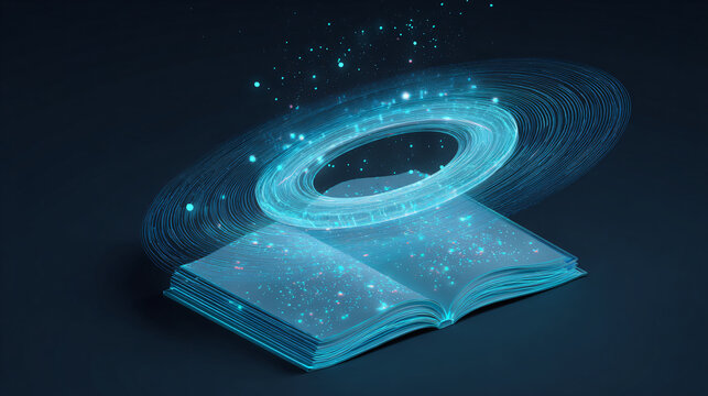 Hologram Book With Glowing Digital Rings