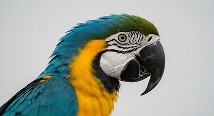 Close-up portrait of a vibrant Macaw parrot against a clear background