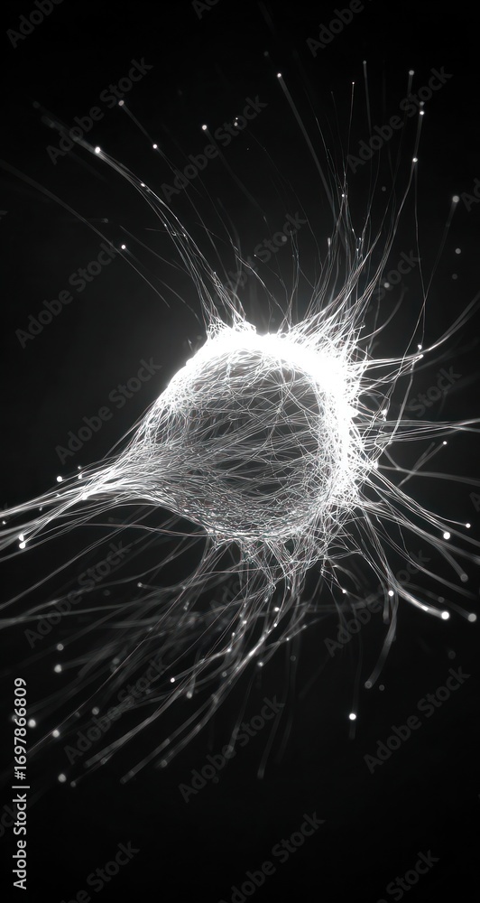 Aufkleber a dynamic, abstract representation of interconnected lines and particles radiates outwards from a ce