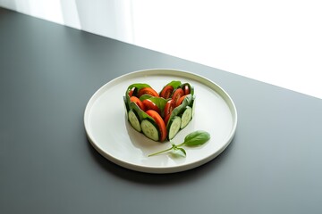 Fresh heart-shaped salad with vibrant tomatoes and crisp cucumbers sparks healthy eating inspiration