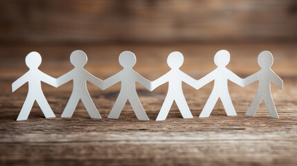 Paper Chain of People Holding Hands on Wooden Table 
