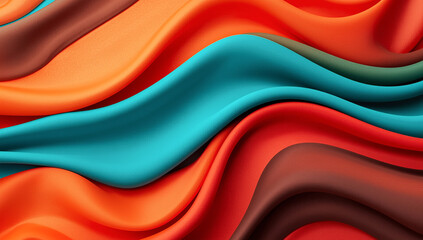 Abstract colorful fabric waves in orange red brown and turquoise tones with smooth flowing texture background