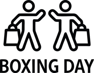 Boxing Day shopping celebration icon with two figures carrying bags sale