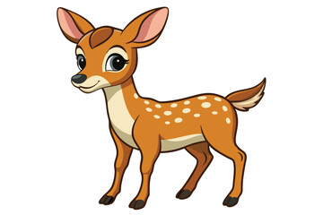 Cute Cartoon Fawn with White Spots Isolated on White Background