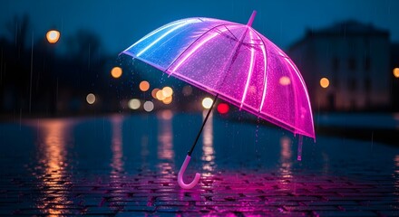 Neon Umbrella in Rainy Night City