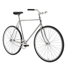 Classic silver bicycle with thin tires and spokes isolated on white