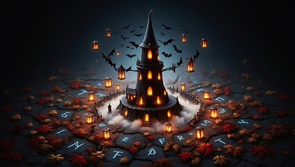 Magical wizarding hat surrounded by colorful lights and candles for a festive celebration