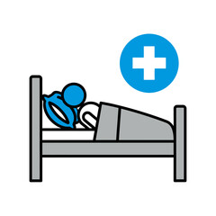 Fototapeta premium Illustration of a person sleeping in a hospital bed with a medical cross symbol