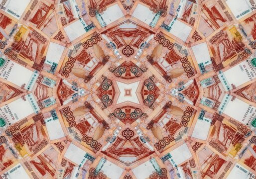 Abstract Kaleidoscope Pattern of Russian Ruble Banknotes - Powered by Adobe