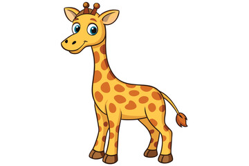 Cute Cartoon Giraffe with Big Eyes on White Background