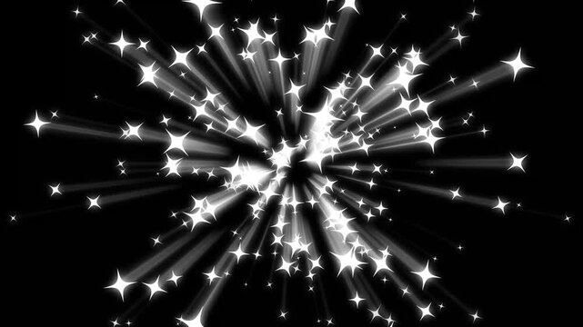 Glowing glitter burst sparkle effect overlay, twinkling glitter stars motion graphics on black screen background, shine effect glitter stars sheet for motion design, glow twinkle movement timeline. 4k