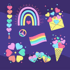 Flat lgbt pride month elements collection