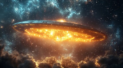 mysterious glowing object floating between stars, ancient alien tech radiating energy, dramatic cosmic composition, high realism