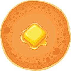 Delicious golden pancake stack melted butter warm breakfast treat top view isolated vector