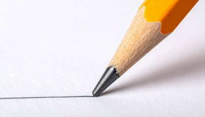 Close up of pencil with drawing line on textured white paper 
