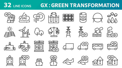 32 Line Icons – GX (Green Transformation), Sustainability, Clean Energy