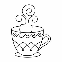 Cozy Hot Cocoa Line Art Vector
