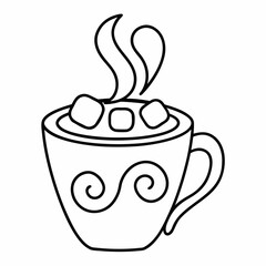 Cozy Hot Cocoa Line Art Vector