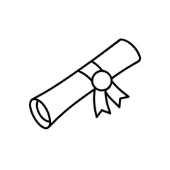 Illustration of a diploma scroll tied with ribbon on transparent background