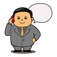 Vector illustration of a cartoon businessman talking with a mobile phone and speech bubbles.