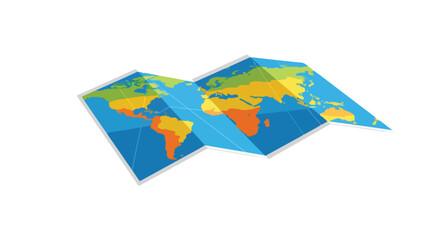 Obraz premium Vibrant Folded World Map Illustration Showcasing Global Continents and Geographic Cartography