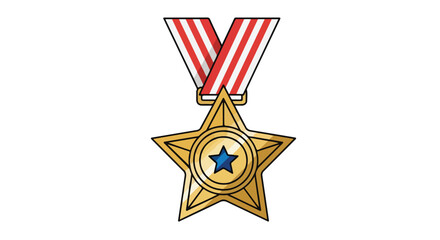 Golden Star of Valor: Emblem of Recognition for Exceptional Achievements and Distinguished Service Exemplified  with patriotic ribbon of red and